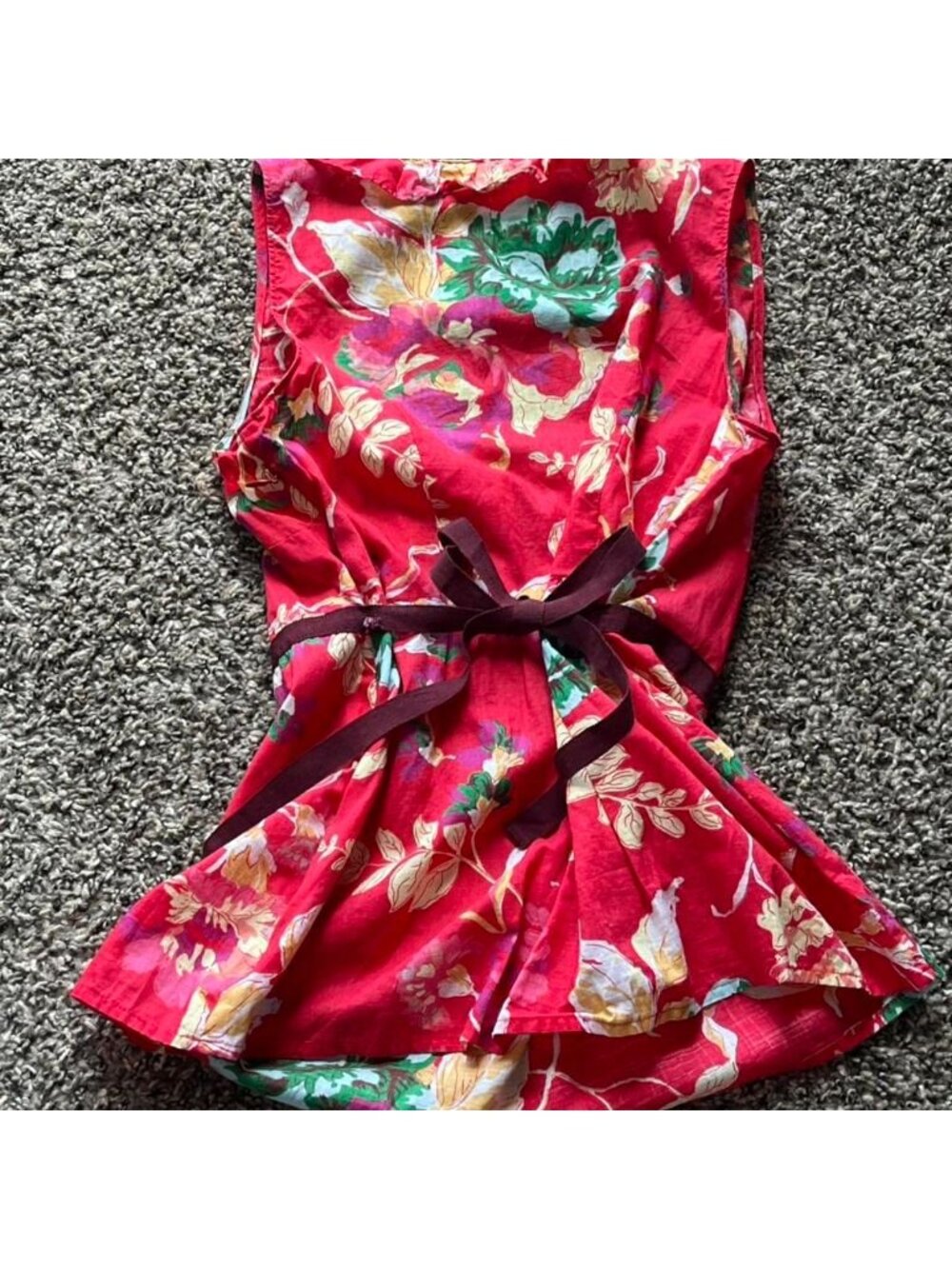 Edme & Esyllte Anthropologie Red Floral Lace Up Ruffle Peplum Cotton Top Size 6 - Picture 5 of 8